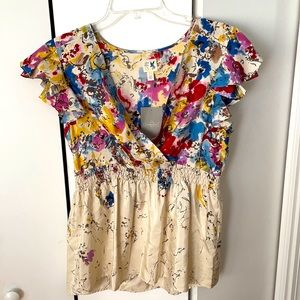 Anthropologie silk faux wrap top